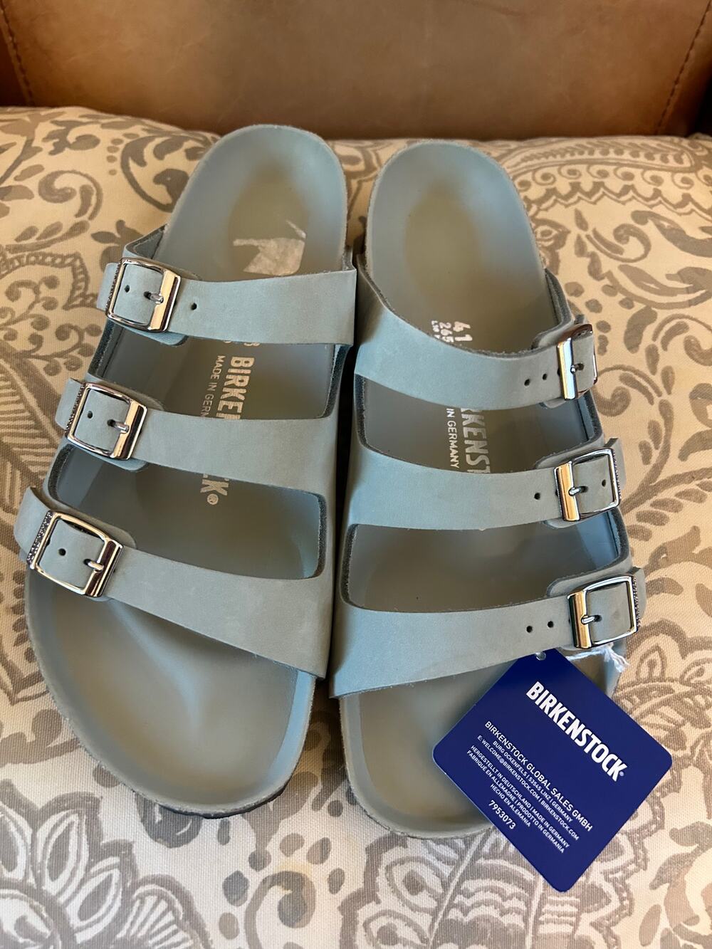 Birkenstock Florida Fresh Triple Strap Sandals Grey Blue NWT